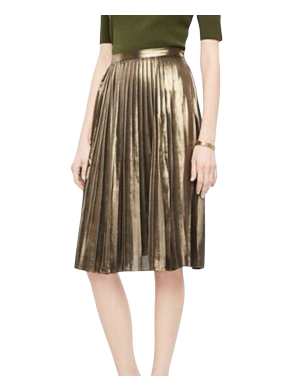 Ann Taylor gold and black lame pleated accordion skirt size 10P